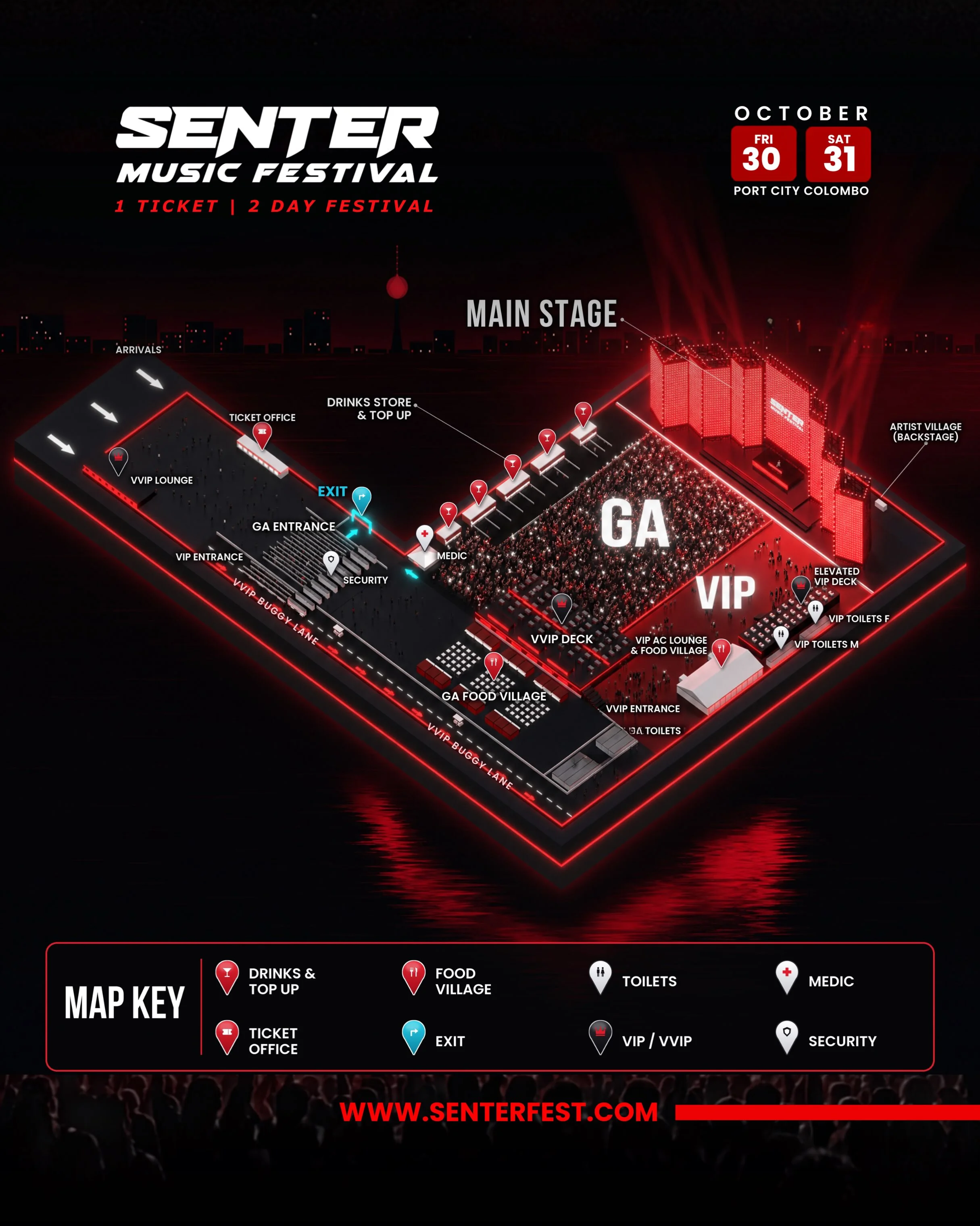 Senter Music Festival 2026 Stage & Venue Site Map — Port City Colombo